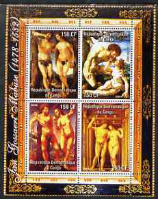 Congo 2004 Nude Paintings by Jan Gossaert Mabuse perf sheetlet containing 4 values, unmounted mint, stamps on , stamps on  stamps on arts, stamps on  stamps on nudes, stamps on  stamps on mabuse 