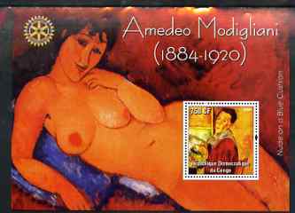 Congo 2004 Paintings by Amedeo Modigliani perf souvenir sheet with Rotary Logo, unmounted mint, stamps on arts, stamps on nudes, stamps on modigliani, stamps on rotary