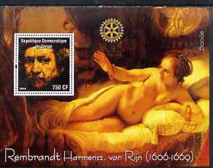 Congo 2004 Paintings by Rembrandt Harmensz van Rijn perf souvenir sheet with Rotary Logo, unmounted mint, stamps on , stamps on  stamps on arts, stamps on  stamps on nudes, stamps on  stamps on rotary, stamps on  stamps on rembrandt