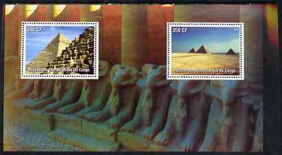 Congo 2003 Pyramids of Egypt perf souvenir sheet containing 2 values, unmounted mint, stamps on , stamps on  stamps on monuments, stamps on  stamps on egyptology, stamps on  stamps on pyramids, stamps on  stamps on tourism