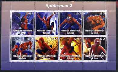 Congo 2004 Spiderman 2 perf sheetlet containing 8 values, unmounted mint, stamps on films, stamps on cinema, stamps on sci-fi