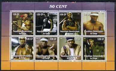 Congo 2004 Music Band - 50 Cent perf sheetlet containing 8 values, unmounted mint, stamps on music, stamps on pops