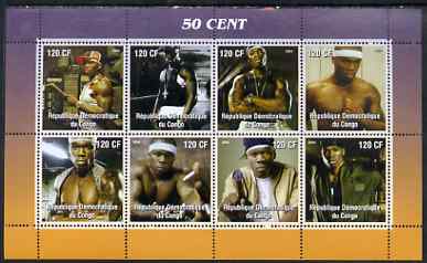 Congo 2004 Music Band - 50 Cent perf sheetlet containing 8 values, unmounted mint, stamps on , stamps on  stamps on music, stamps on  stamps on pops