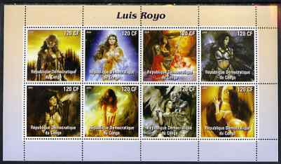 Congo 2004 Fantasy Paintings by Luis Royo perf sheetlet containing 8 values, unmounted mint, stamps on arts, stamps on fantasy