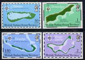 British Indian Ocean Territory 1975 10th Anniversary of Territory - Maps perf set of 4 unmounted mint, SG 81-84, stamps on maps