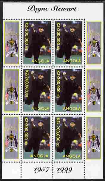 Angola 1999 Golf - Payne Stewart perf sheetlet containing 6 values unmounted mint. Note this item is privately produced and is offered purely on its thematic appeal, stamps on personalities, stamps on golf, stamps on sport