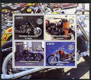 Congo 2003 Modern Motorcycles #2 perf sheetlet containing 4 values each with Rotary Logo, unmounted mint, stamps on motorbikes, stamps on rotary