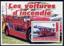 Ivory Coast 2003 Fire Engines #2 perf m/sheet (with Scout Logo) unmounted mint, stamps on , stamps on  stamps on fire, stamps on  stamps on scouts, stamps on  stamps on 