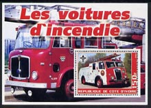 Ivory Coast 2003 Fire Engines #4 perf m/sheet (with Scout Logo) unmounted mint, stamps on , stamps on  stamps on fire, stamps on  stamps on scouts, stamps on  stamps on 