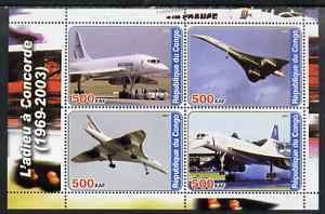 Congo 2003 Concorde #1 perf sheetlet containing set of 4 values unmounted mint, stamps on , stamps on  stamps on concorde, stamps on  stamps on aviation