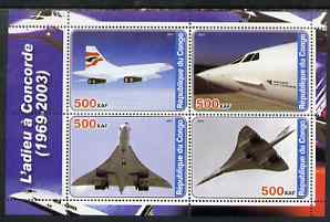 Congo 2003 Concorde #2 perf sheetlet containing set of 4 values unmounted mint, stamps on , stamps on  stamps on concorde, stamps on  stamps on aviation