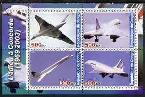 Congo 2003 Concorde #3 perf sheetlet containing set of 4 values unmounted mint, stamps on , stamps on  stamps on concorde, stamps on  stamps on aviation