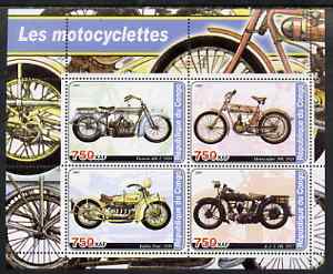 Congo 2003 Early Motorcycles #1 perf sheetlet containing set of 4 values unmounted mint, stamps on , stamps on  stamps on motorbikes