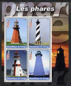 Congo 2003 Lighthouses perf sheetlet containing set of 4 values unmounted mint, stamps on , stamps on  stamps on lighthouses