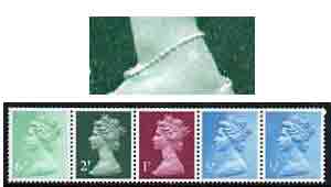 Great Britain 1971 Machin multi-value coil (6p,2p,1p,1/2p,1/2p) with constant variety 'white patch on shoulder on 2p' (ex G3 coil roll 10) SG spec U76k unmounted mint, stamps on , stamps on  stamps on varieties, stamps on  stamps on gb