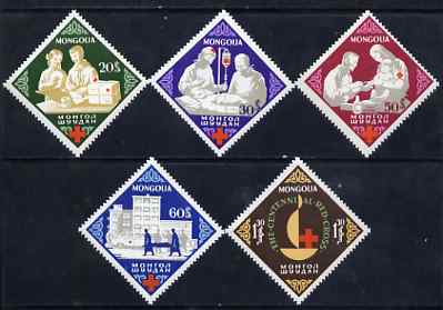 Mongolia 1963 Red Cross Centenary Diamond Sgaped perf set of 5 unmounted mint, SG 310-14, stamps on , stamps on  stamps on red cross, stamps on  stamps on ambulance