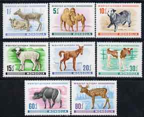 Mongolia 1968 Young Animals perf set of 8 unmounted mint, SG 458-65, stamps on , stamps on  stamps on animals, stamps on  stamps on camels, stamps on  stamps on yaks, stamps on  stamps on ovine, stamps on  stamps on bison, stamps on  stamps on bovine, stamps on  stamps on deer