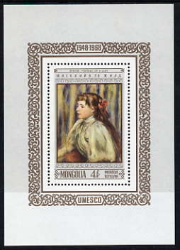 Mongolia 1968 20th Anniversary of UNESCO - Paintings by Europen Masters (Renoir) perf m/sheet unmounted mint, SG MS 505, stamps on unesco, stamps on arts, stamps on renoir
