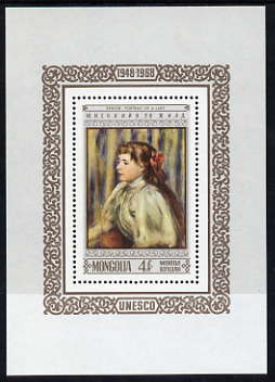 Mongolia 1968 20th Anniversary of UNESCO - Paintings by Europen Masters (Renoir) perf m/sheet unmounted mint, SG MS 505, stamps on , stamps on  stamps on unesco, stamps on  stamps on arts, stamps on  stamps on renoir