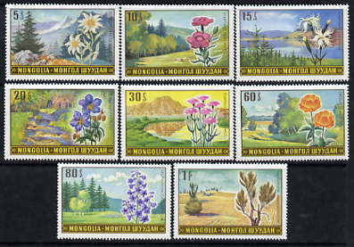 Mongolia 1969 Landscapes & Flowers perf set of 8 unmounted mint SG 525-32, stamps on , stamps on  stamps on tourism, stamps on  stamps on flowers