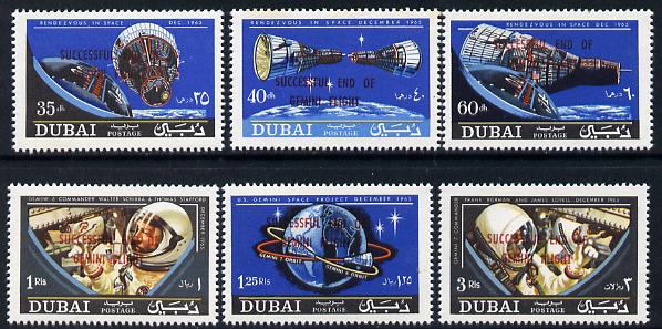 Dubai 1967 Gemini perf set of 6 with Flight Success overprint, SG 226-31 unmounted mint, stamps on space