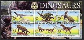 Somalia 2002 Dinosaurs perf sheetlet #1 containing six values each with Rotary Logo, fine cto used, stamps on , stamps on  stamps on dinosaurs, stamps on  stamps on rotary