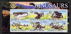 Somalia 2002 Dinosaurs perf sheetlet #3 containing six values each with Rotary Logo, fine cto used, stamps on , stamps on  stamps on dinosaurs, stamps on  stamps on rotary