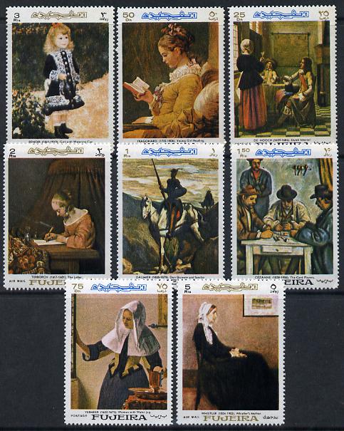 Fujeira 1967 Famous Paintings perf set of 8 unmounted mint, Mi 198-205A , stamps on arts, stamps on games, stamps on literature, stamps on tobacco