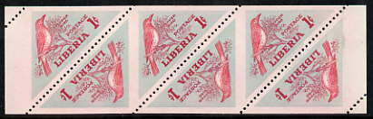 Liberia 1953 Pepper Bird 1c Triangular imperf on 2 sides, unmounted mint strip of 6, as SG 735, stamps on , stamps on  stamps on birds