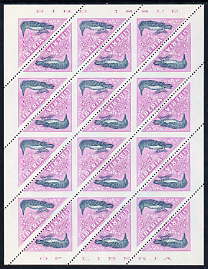 Liberia 1953 Kingfisher 5c Triangular imperf on 2 sides, unmounted mint complete sheet of 24, as SG 738, stamps on , stamps on  stamps on birds, stamps on  stamps on kingfisher