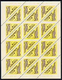 Liberia 1953 Hornbill 4c Triangular imperf on 2 sides, unmounted mint complete sheet of 24, as SG 737, stamps on birds