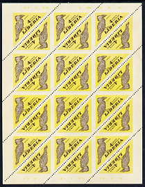 Liberia 1953 Hornbill 4c Triangular imperf on 2 sides, unmounted mint complete sheet of 24, as SG 737, stamps on , stamps on  stamps on birds