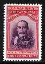 Falkland Islands 1933 Centenary 1 King George V,  'Maryland' perf forgery 'unused', as SG 138 - the word Forgery is either handstamped or printed on the back and comes on a presentation card with descriptive notes, stamps on maryland, stamps on forgery, stamps on forgeries, stamps on  kg5 , stamps on 