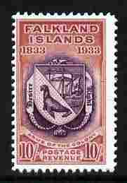 Falkland Islands 1933 Centenary 10s Coat of Arms,  Maryland perf forgery unused, as SG 137 - the word Forgery is either handstamped or printed on the back and comes on a ..., stamps on maryland, stamps on forgery, stamps on forgeries, stamps on  kg5 , stamps on 