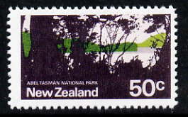 New Zealand 1970-76 National Park 50c (from def set) with buff omitted,  Maryland perf forgery unused as SG 932b - the word Forgery is either handstamped or printed on th..., stamps on maryland, stamps on forgery, stamps on forgeries, stamps on national parks, stamps on 