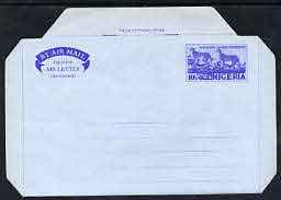 Aerogramme - Nigeria 1973c Cheetahs at Yankari Game Reserve 10k blue Air Letter Form unused but sl soiling