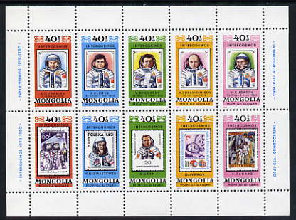 Mongolia 1980 Intercosmos Space Programme perf sheetlet containing set of 10 values, unmounted mint SG 1297a, stamps on , stamps on  stamps on space