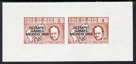 Calf of Man 1968 Olympic Games Mexico overprinted on Churchill imperf m/sheet (3 & 4m in brown) unlisted by Rosen unmounted mint, stamps on , stamps on  stamps on churchill  maps  personalities  sport    olympics