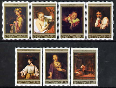 Mongolia 1981 375th Birth Anniversary of Rembrandt perf set of 7 unmounted mint, SG 1376-82, stamps on arts, stamps on rembrandt