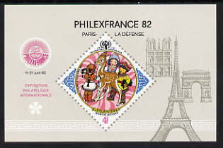 Mongolia 1982 'Philexfrance 82' Stamp Exhibition perf m/sheet unmounted mint, SG MS1449, stamps on stamp{ exhibitions, stamps on children, stamps on deer, stamps on eiffel tower