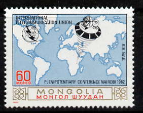Mongolia 1982 International Telecommunications Union Delegates' Conference 60m unmounted mint SG 1469, stamps on , stamps on  stamps on itu, stamps on  stamps on communications, stamps on  stamps on maps, stamps on  stamps on satellites