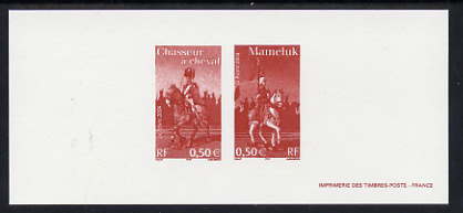 France 2004 Napoleonic Uniforms imperf deluxe sheet containing 2 values in red on thin card, stamps on , stamps on  stamps on napoleon, stamps on  stamps on militaria, stamps on  stamps on uniforms, stamps on  stamps on horses  , stamps on  stamps on dictators.