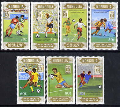 Mongolia 1985 World Junior Football Championship perf set of 7 unmounted mint, SG1674-80, stamps on football, stamps on sport