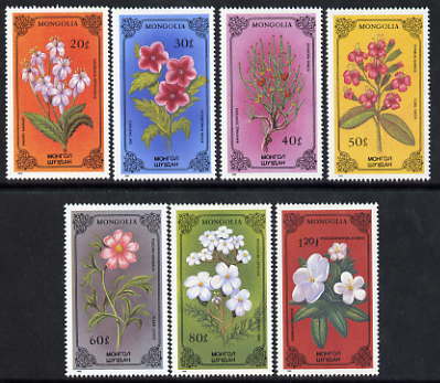 Mongolia 1986 Flowering Plants perf set of 7 unmounted mint, SG 1719-25, stamps on , stamps on  stamps on flowers
