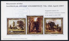 Exhibition souvenir sheet for 1967 National Stamp Exhibition showing 3 paintings by Constable with Exhibition cachet unmounted mint, stamps on cinderella, stamps on stamp exhibitions, stamps on arts, stamps on constable