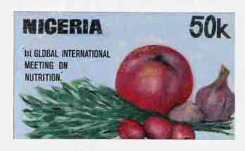 Nigeria 1992 Conference on Nutrition - original hand-painted artwork for 50k value (Fruit & Vegetables) by NSP&MCo Staff Artist Clement O Ogbebor on card 9x5 endorsed A3, stamps on , stamps on  stamps on food  fruit