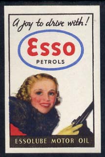 Cinderella - 1938 imperf label 'Esso Petrols ... a joy to drive with' showing woman driving in fur coat unmounted mint, stamps on cinderella, stamps on  oil , stamps on cars, stamps on energy