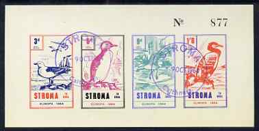 Stroma 1964 Europa (Birds) imperf sheetlet containing set of 4 on buff paper cto used, stamps on , stamps on  stamps on europa, stamps on  stamps on birds, stamps on  stamps on gull, stamps on  stamps on cormorant, stamps on  stamps on petrel, stamps on  stamps on guillemot