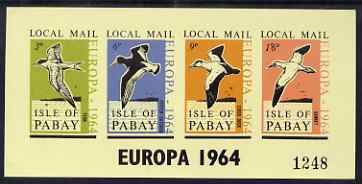 Pabay 1964 Europa (Birds) imperf sheetlet containing set of 4 on yellow paper unmounted mint (Rosen PA17), stamps on , stamps on  stamps on birds, stamps on  stamps on europa, stamps on  stamps on tern, stamps on  stamps on gannet, stamps on  stamps on duck