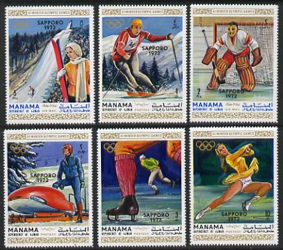 Manama 1970 Winter Olympics (1st issue) perf set of 6 (Mi 354-9) unmounted mint, stamps on sport   skiing    ice hockey    bobsled    skating      olympics